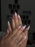Handmade press-on nail in beige and brown/ Faux ongles "press-on" faits main en beige et marron.