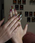 Press-on nails" cat eye, green and burgundy airbrush gradient/ faux ongle "press on nails" cat eye, dégradé vert et bordeaux au airbrush